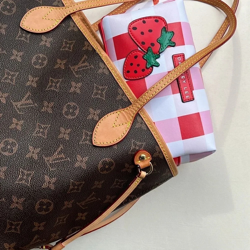 Dabney Lee  Strawberry Red and White Checkered Cosmetic Bag